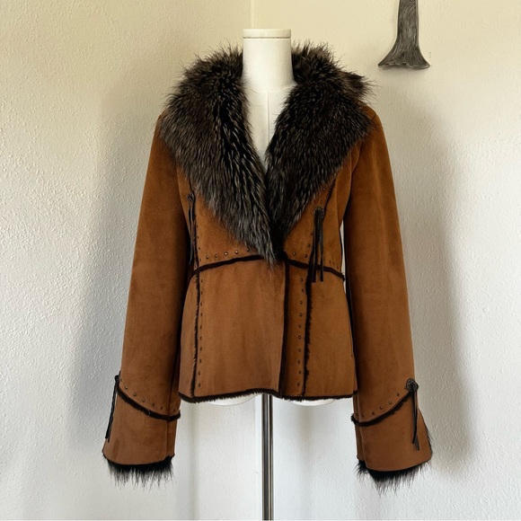 Regent Park Jackets & Blazers - Regent Park Faux Suede & Fur Trim and Brown Crossover Jacket